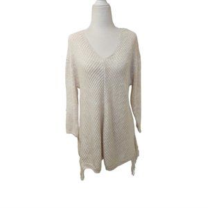 American Rag Cie Cream Knit Poncho Style Fringe Sweater Large Boho